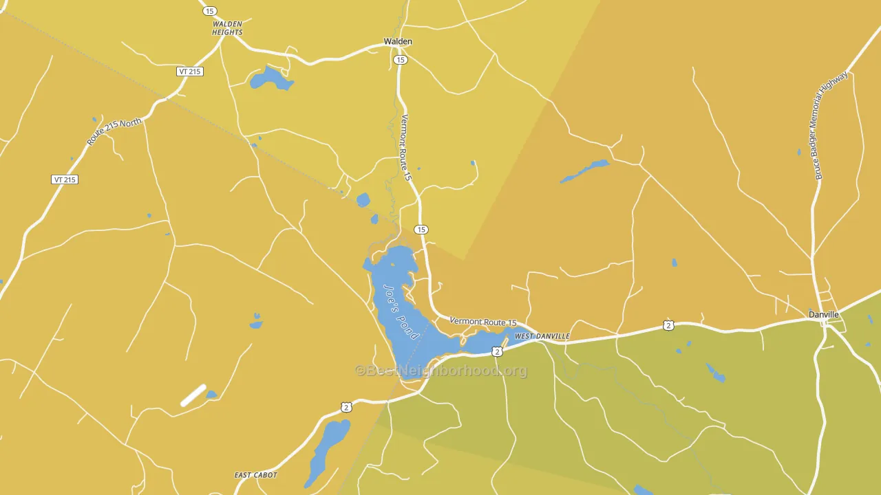 Map of the best neighborhoods in the 05873 area, with better matches in green and worse matches in red