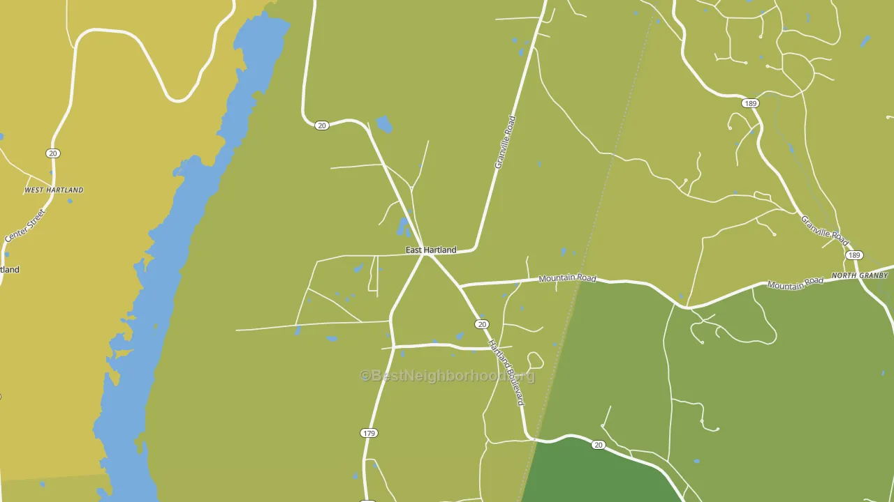 Map of the best neighborhoods in the 06027 area, with better matches in green and worse matches in red