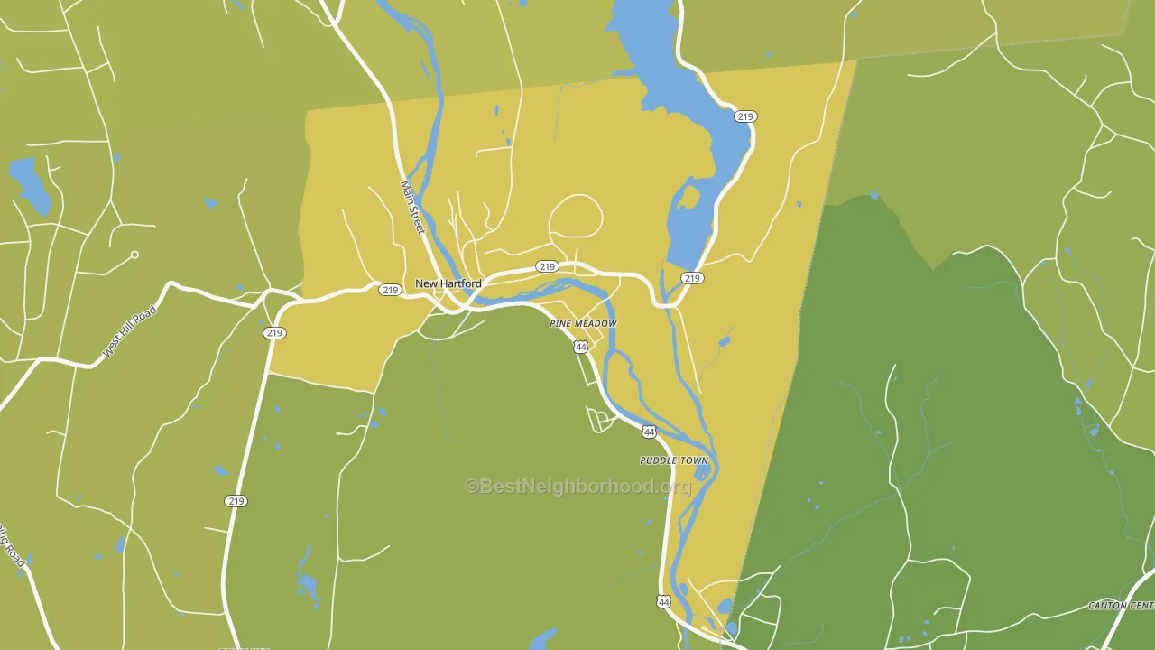 Map of the best neighborhoods in the 06061 area, with better matches in green and worse matches in red