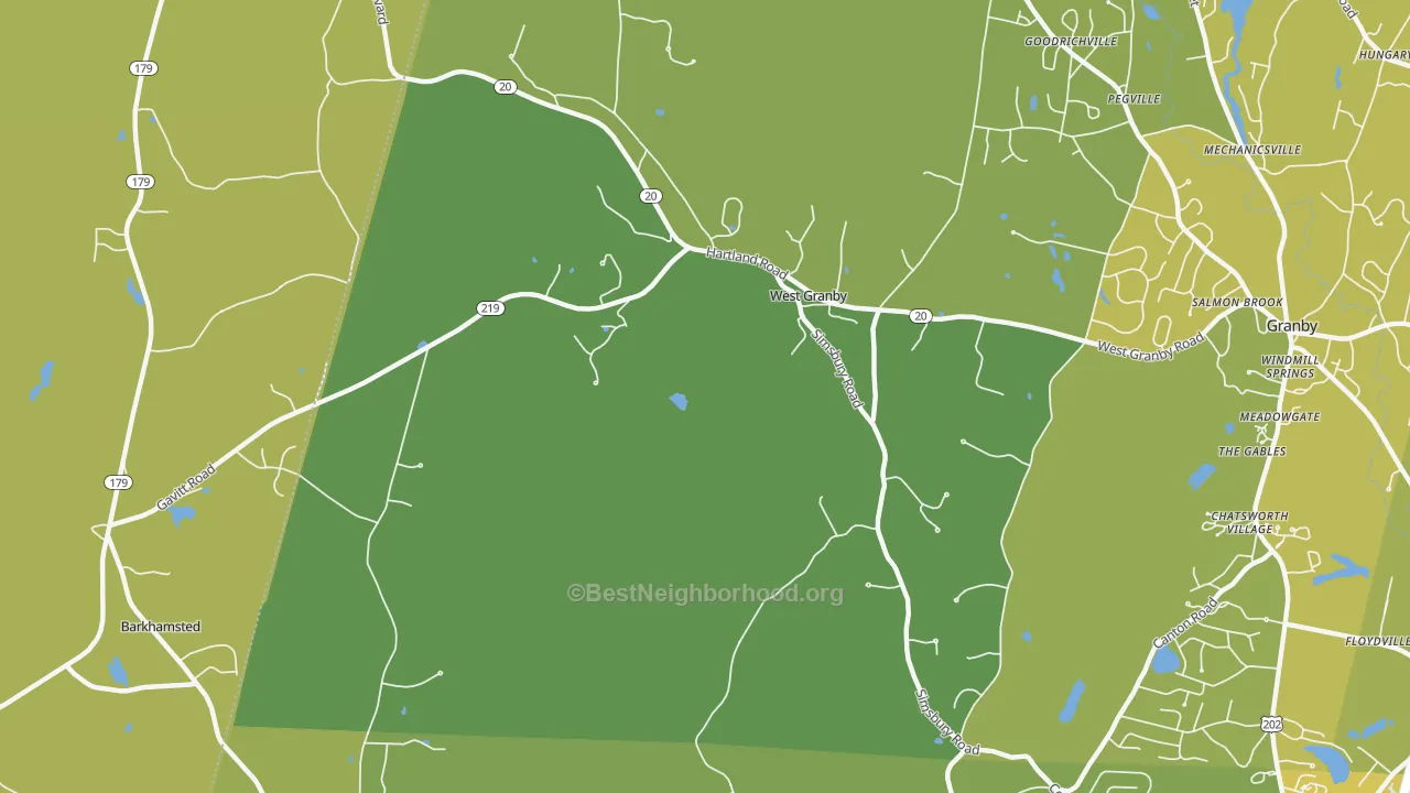Map of the best neighborhoods in the 06090 area, with better matches in green and worse matches in red
