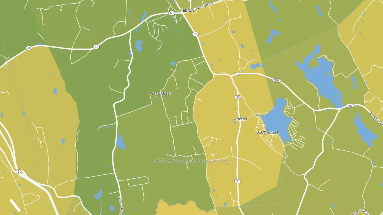 Map of the best neighborhoods in the 06231 area, with better matches in green and worse matches in red