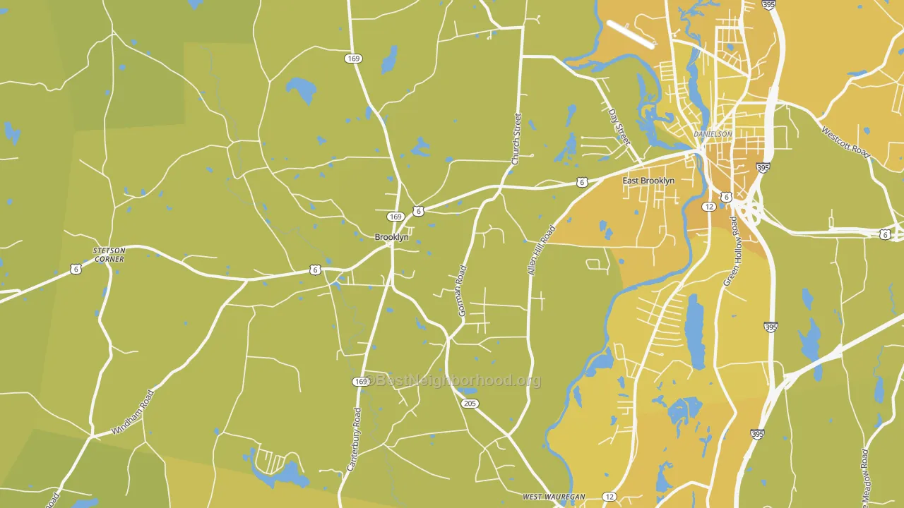 Map of the best neighborhoods in the 06234 area, with better matches in green and worse matches in red