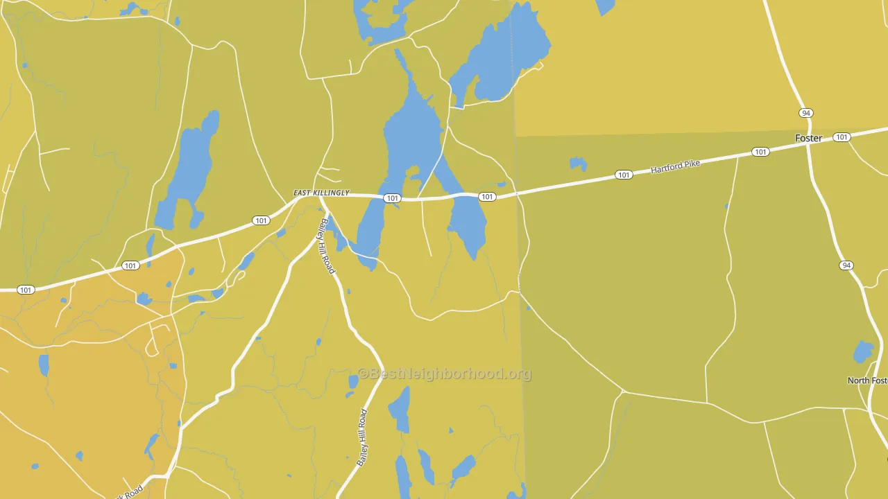 Map of the best neighborhoods in the 06243 area, with better matches in green and worse matches in red