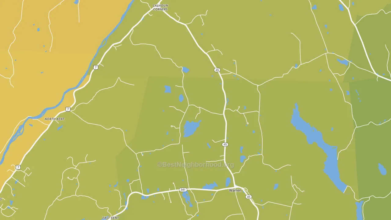 Map of the best neighborhoods in the 06754 area, with better matches in green and worse matches in red