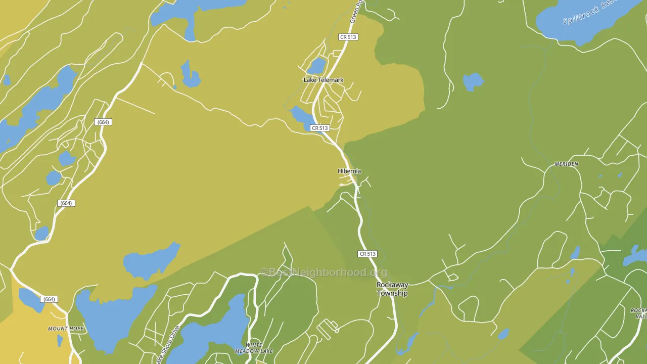 Map of the best neighborhoods in the 07842 area, with better matches in green and worse matches in red