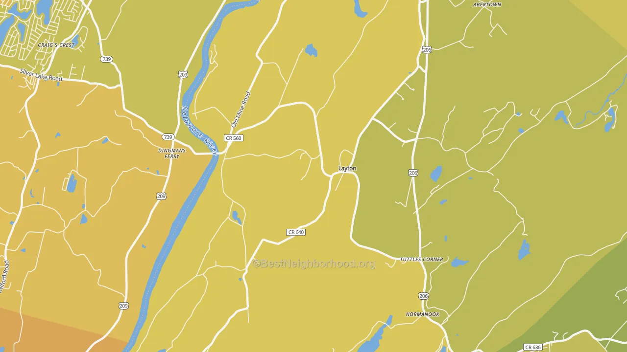 Map of the best neighborhoods in the 07851 area, with better matches in green and worse matches in red