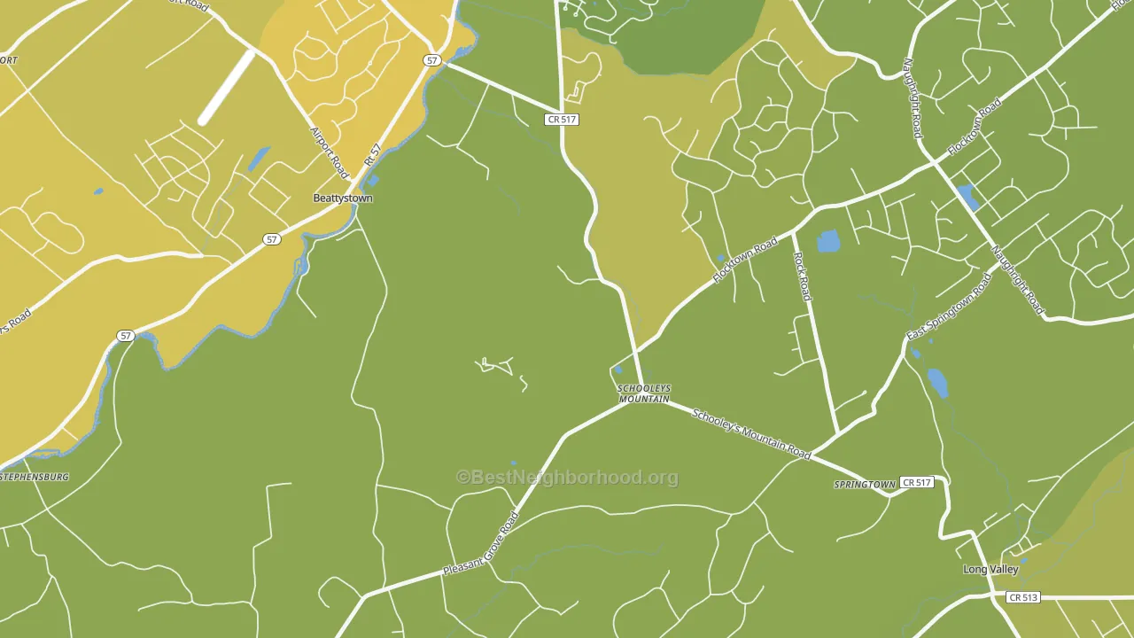 Map of the best neighborhoods in the 07870 area, with better matches in green and worse matches in red