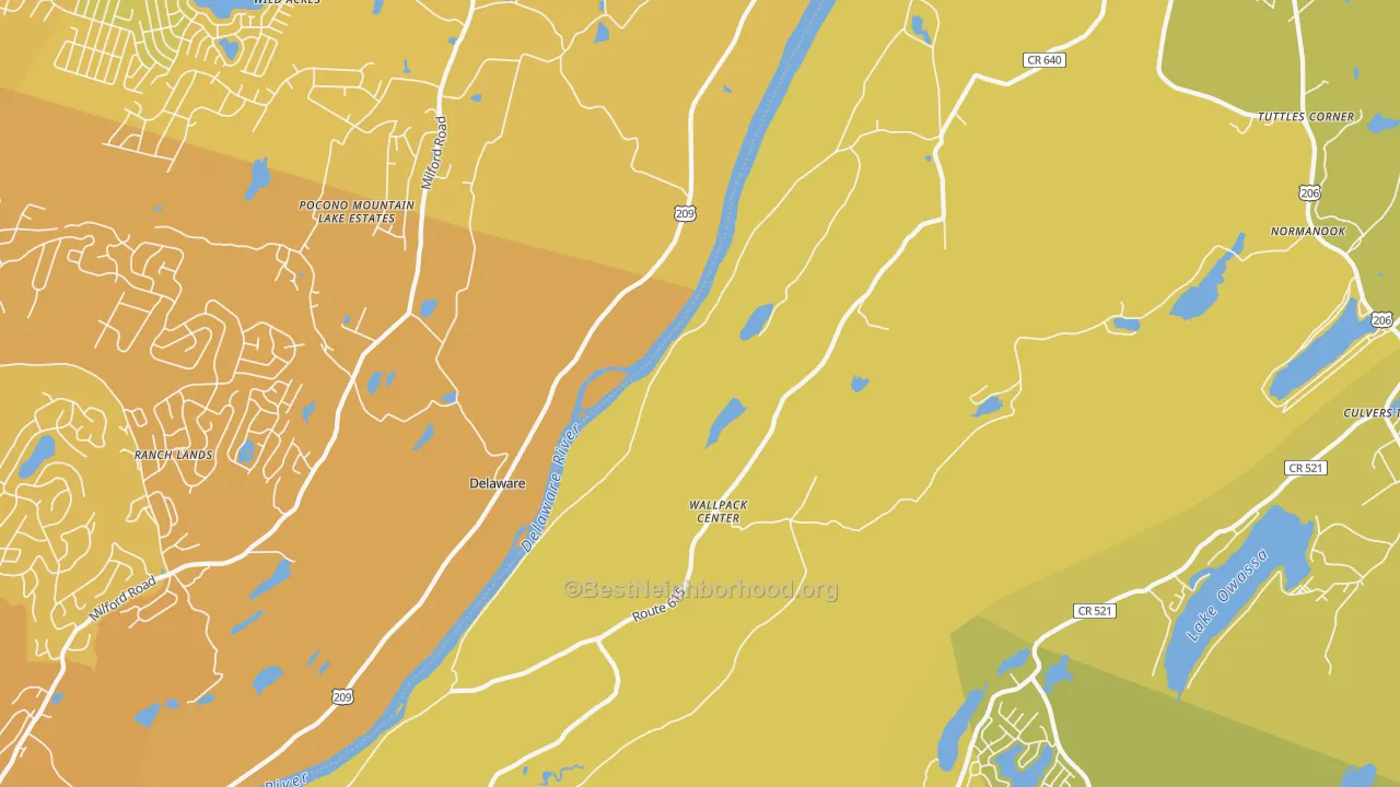 Map of the best neighborhoods in the 07881 area, with better matches in green and worse matches in red