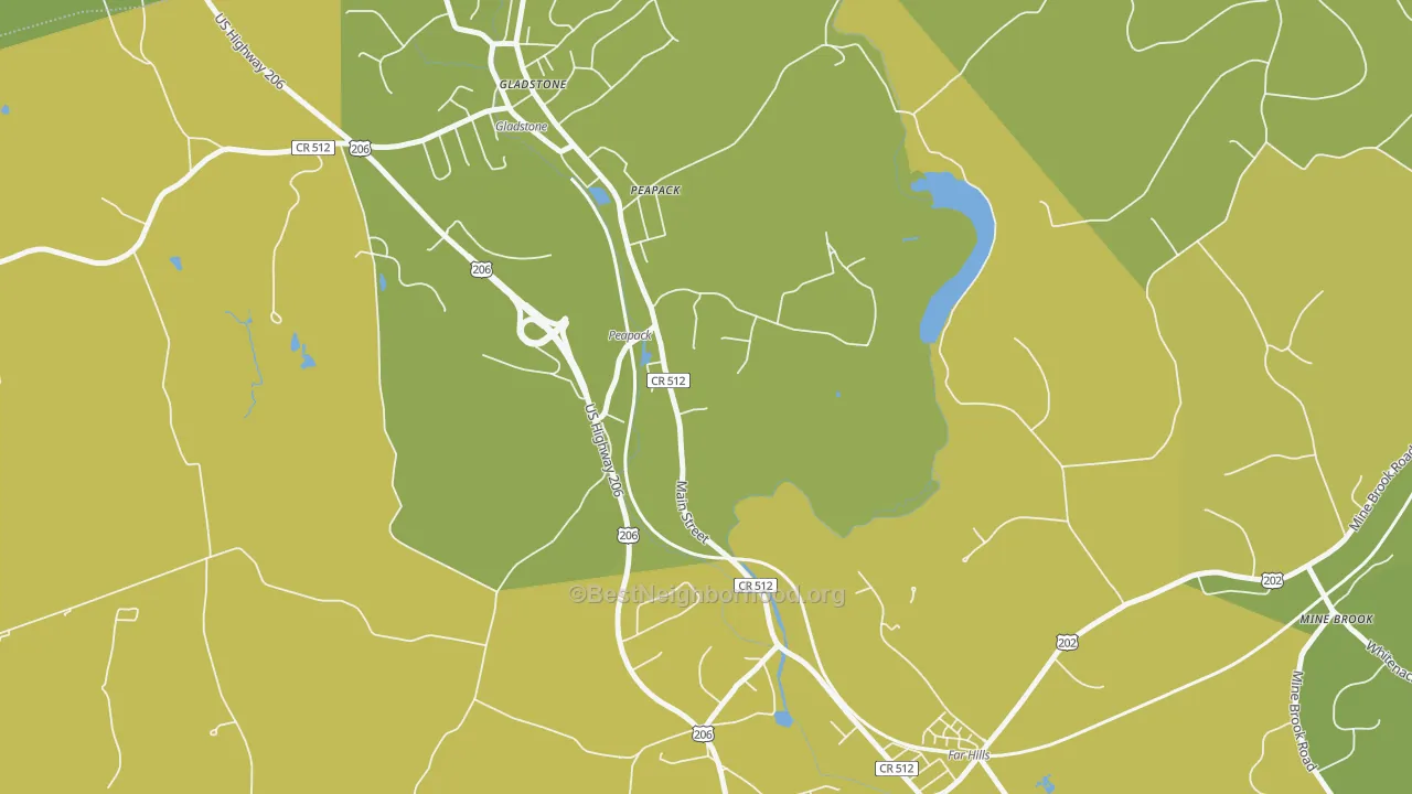 Map of the best neighborhoods in the 07977 area, with better matches in green and worse matches in red