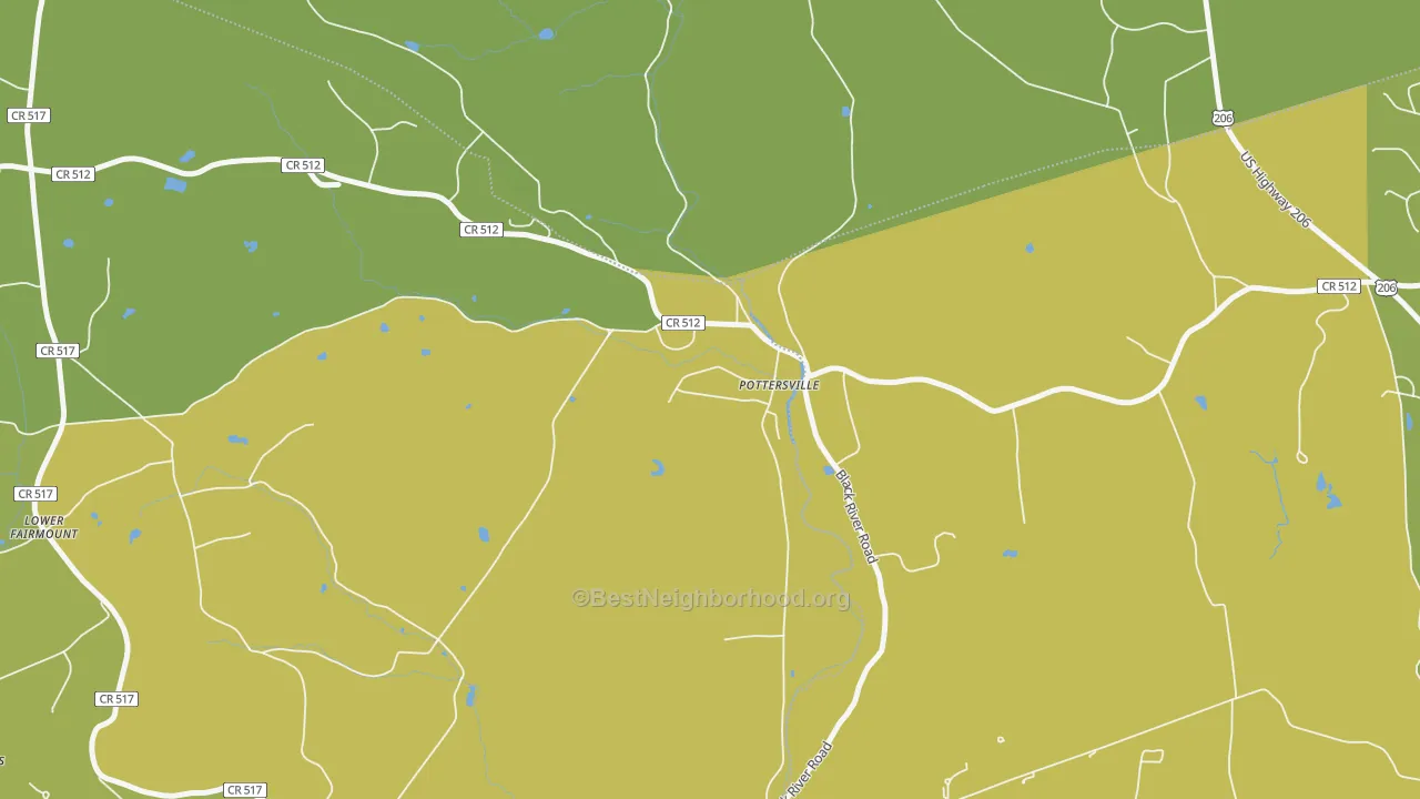 Map of the best neighborhoods in the 07979 area, with better matches in green and worse matches in red