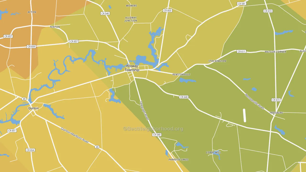 Map of the best neighborhoods in the 08001 area, with better matches in green and worse matches in red