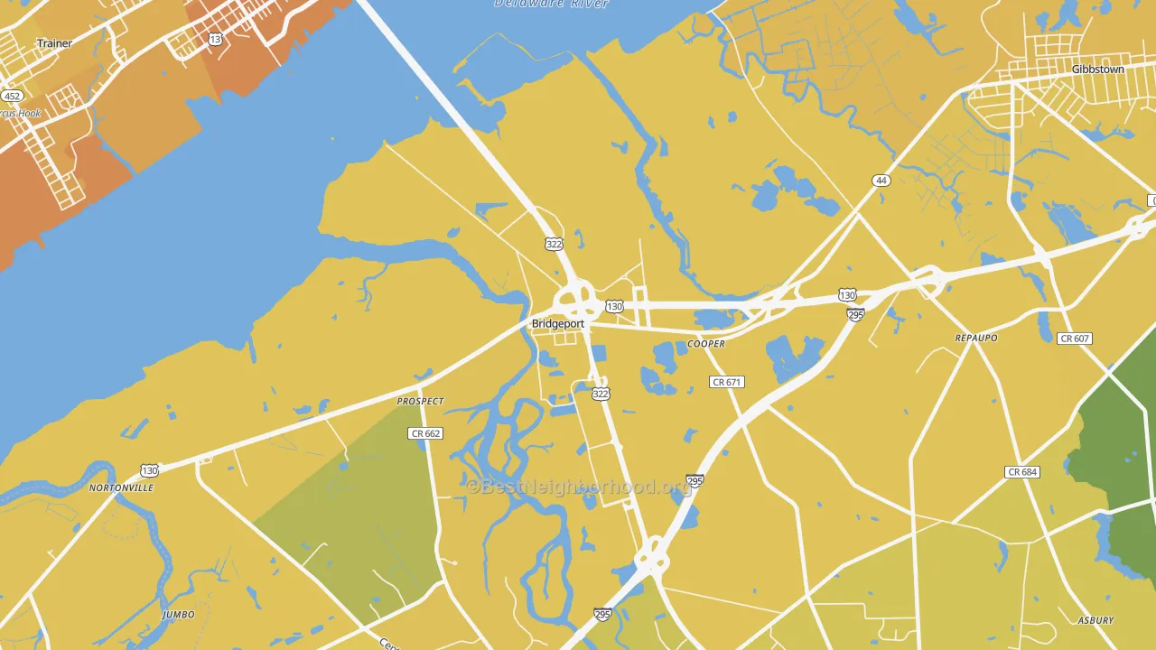 Map of the best neighborhoods in the 08014 area, with better matches in green and worse matches in red
