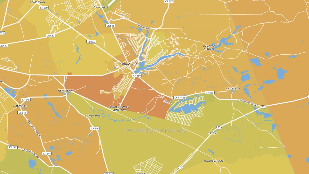 Map of the best neighborhoods in the 08015 area, with better matches in green and worse matches in red