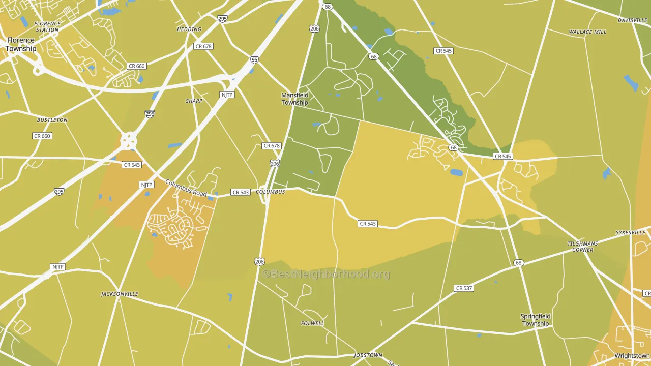 Map of the best neighborhoods in the 08022 area, with better matches in green and worse matches in red