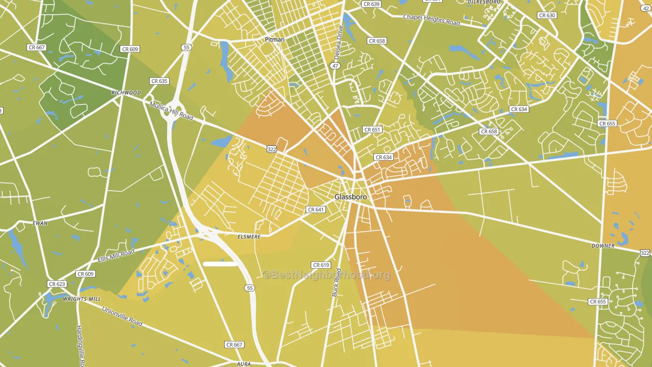 Map of the best neighborhoods in the 08028 area, with better matches in green and worse matches in red