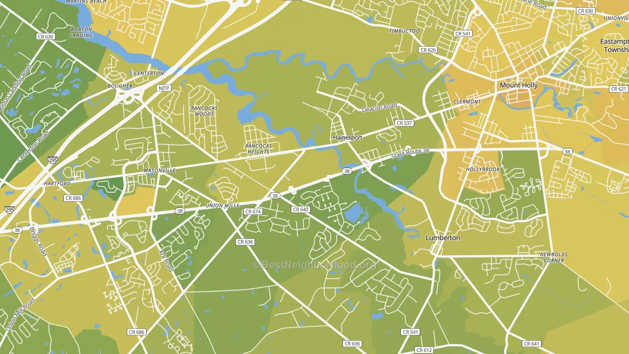 Map of the best neighborhoods in the 08036 area, with better matches in green and worse matches in red