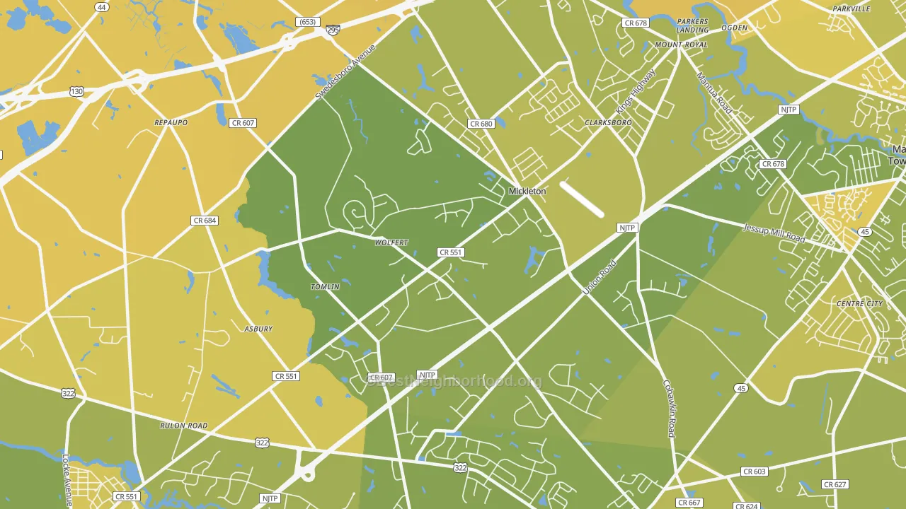 Map of the best neighborhoods in the 08056 area, with better matches in green and worse matches in red
