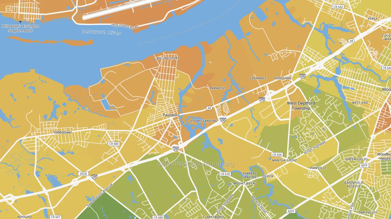 Map of the best neighborhoods in the 08066 area, with better matches in green and worse matches in red