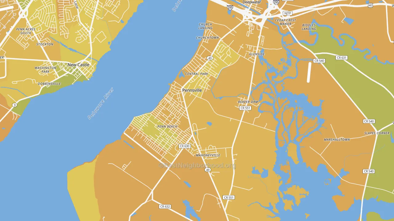 Map of the best neighborhoods in the 08070 area, with better matches in green and worse matches in red
