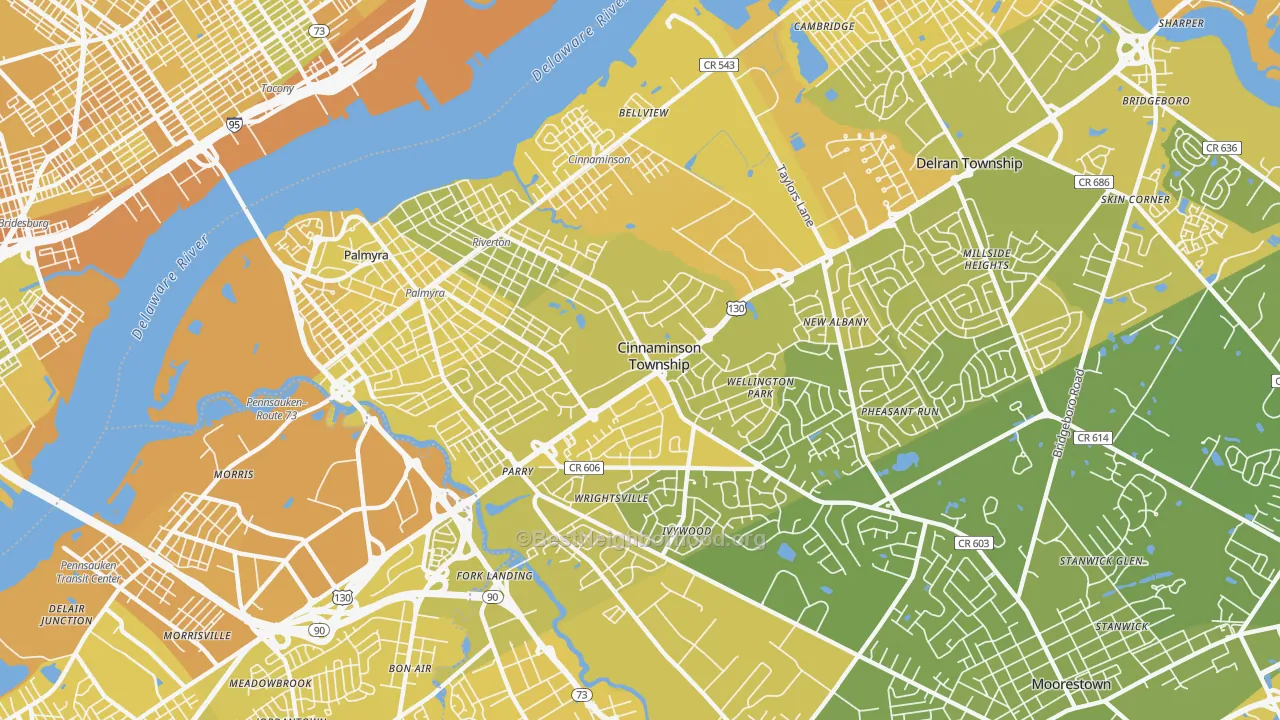 Map of the best neighborhoods in the 08077 area, with better matches in green and worse matches in red