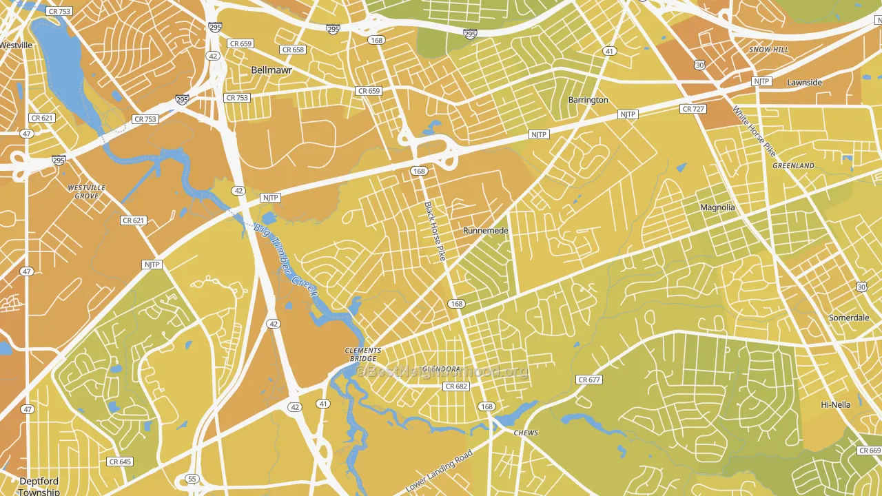Map of the best neighborhoods in the 08078 area, with better matches in green and worse matches in red