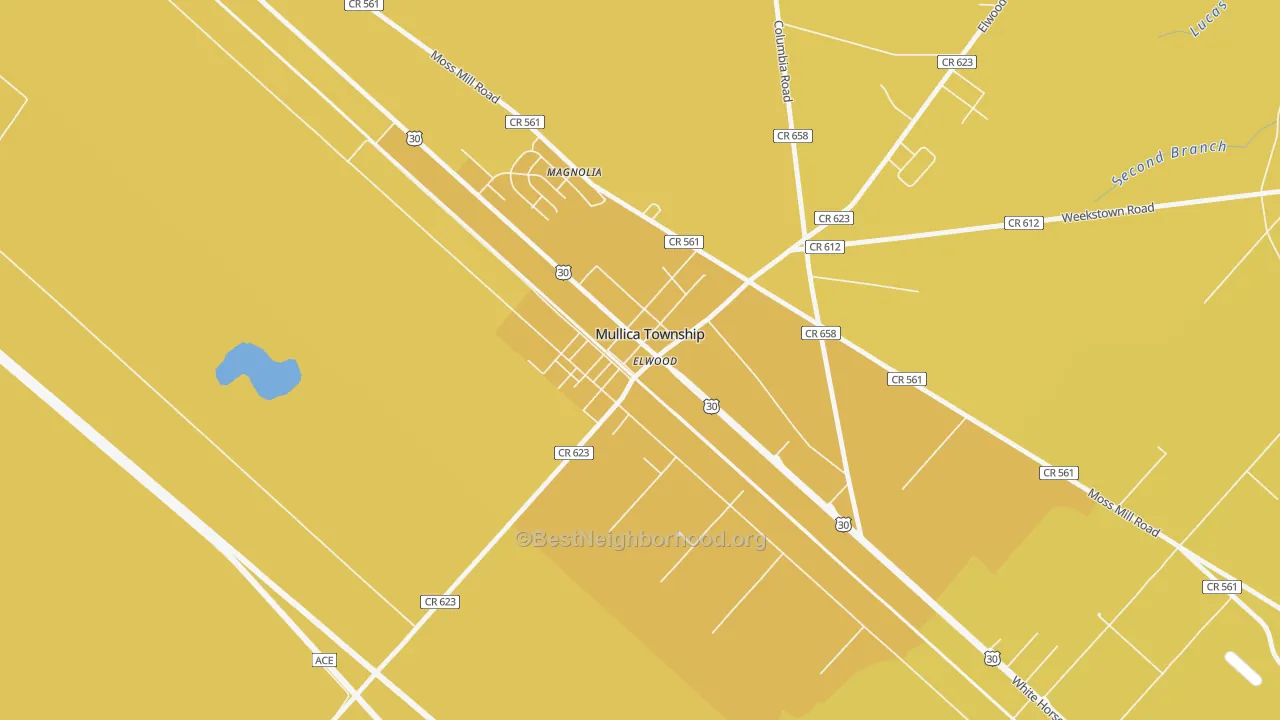 Map of the best neighborhoods in the 08217 area, with better matches in green and worse matches in red
