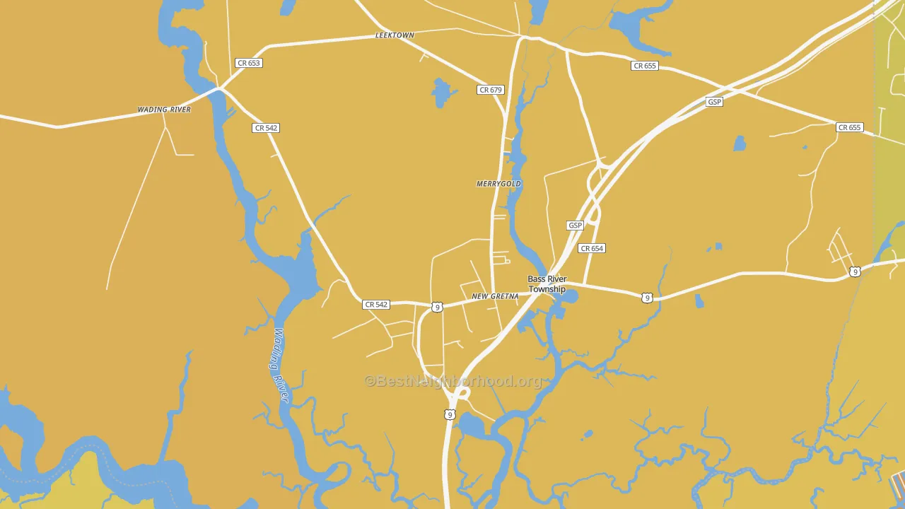 Map of the best neighborhoods in the 08224 area, with better matches in green and worse matches in red