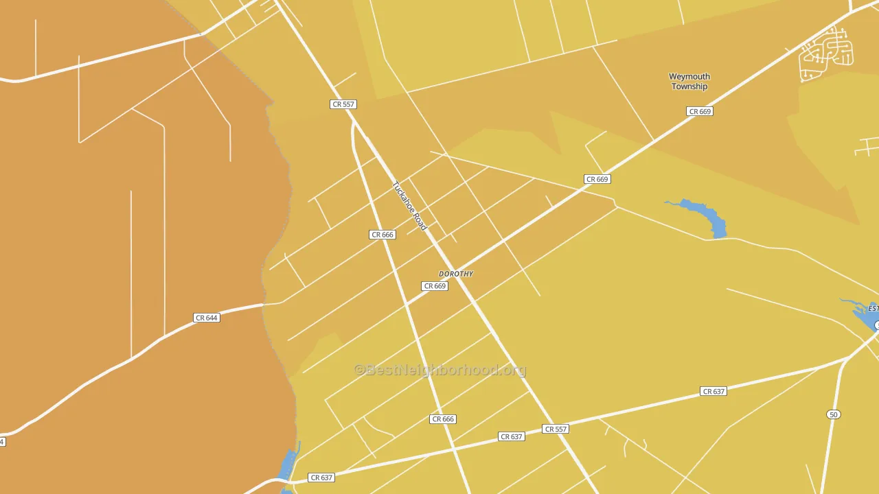 Map of the best neighborhoods in the 08317 area, with better matches in green and worse matches in red