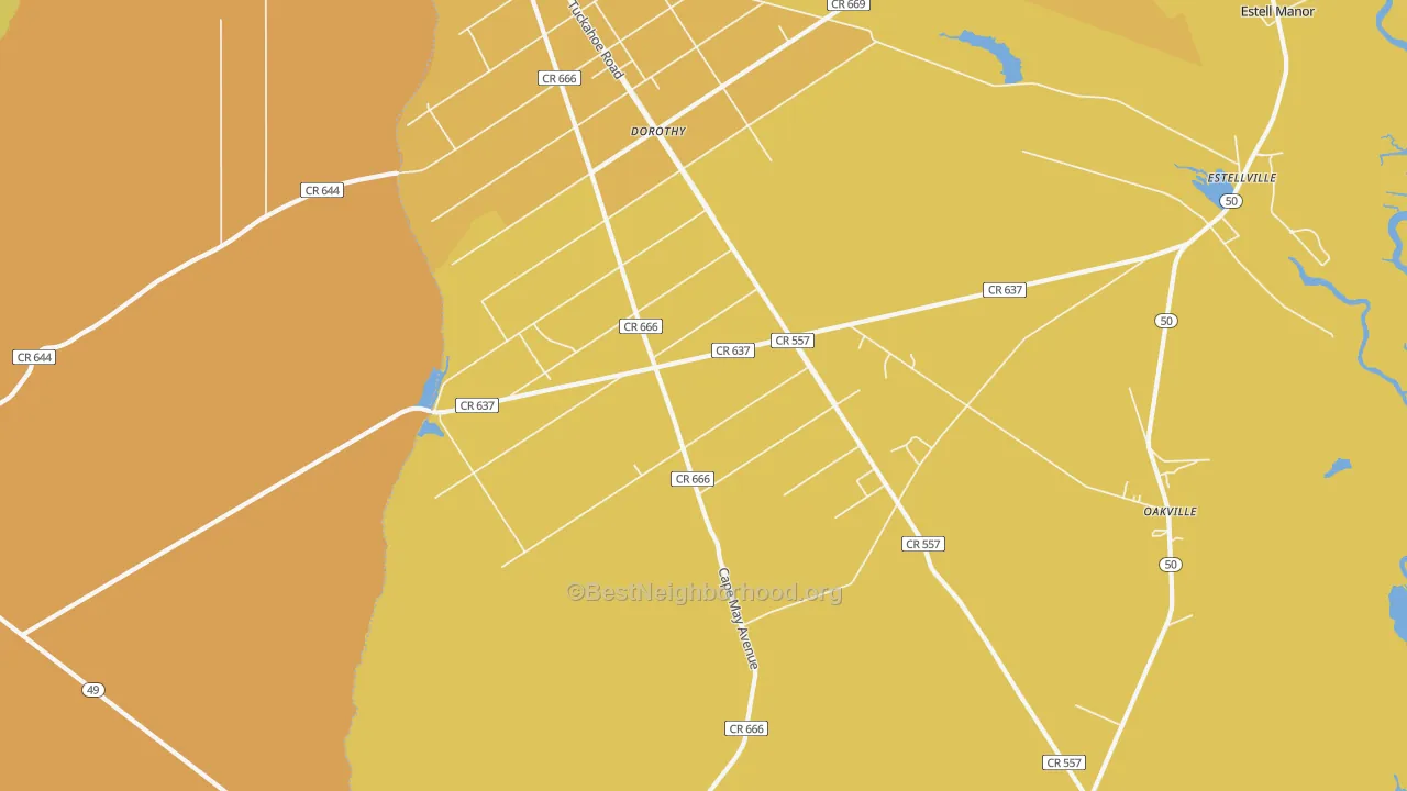 Map of the best neighborhoods in the 08319 area, with better matches in green and worse matches in red