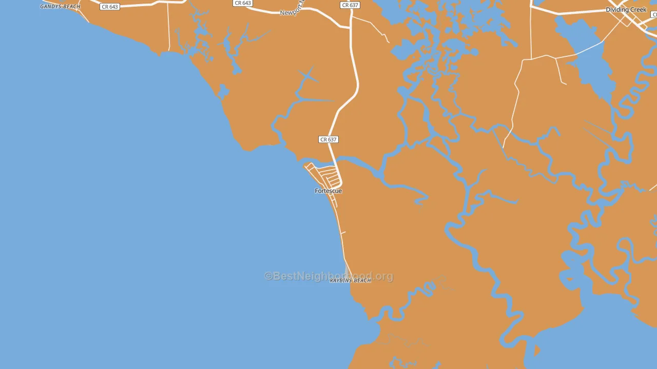 Map of the best neighborhoods in the 08321 area, with better matches in green and worse matches in red