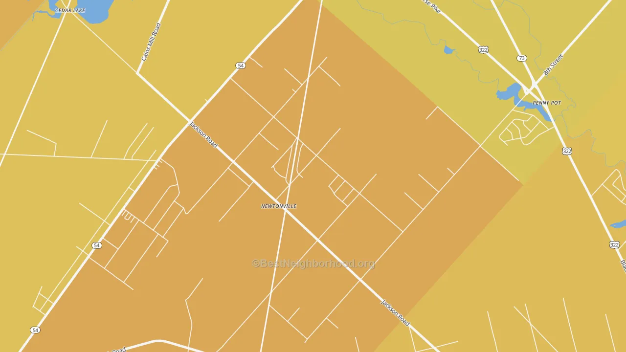 Map of the best neighborhoods in the 08346 area, with better matches in green and worse matches in red