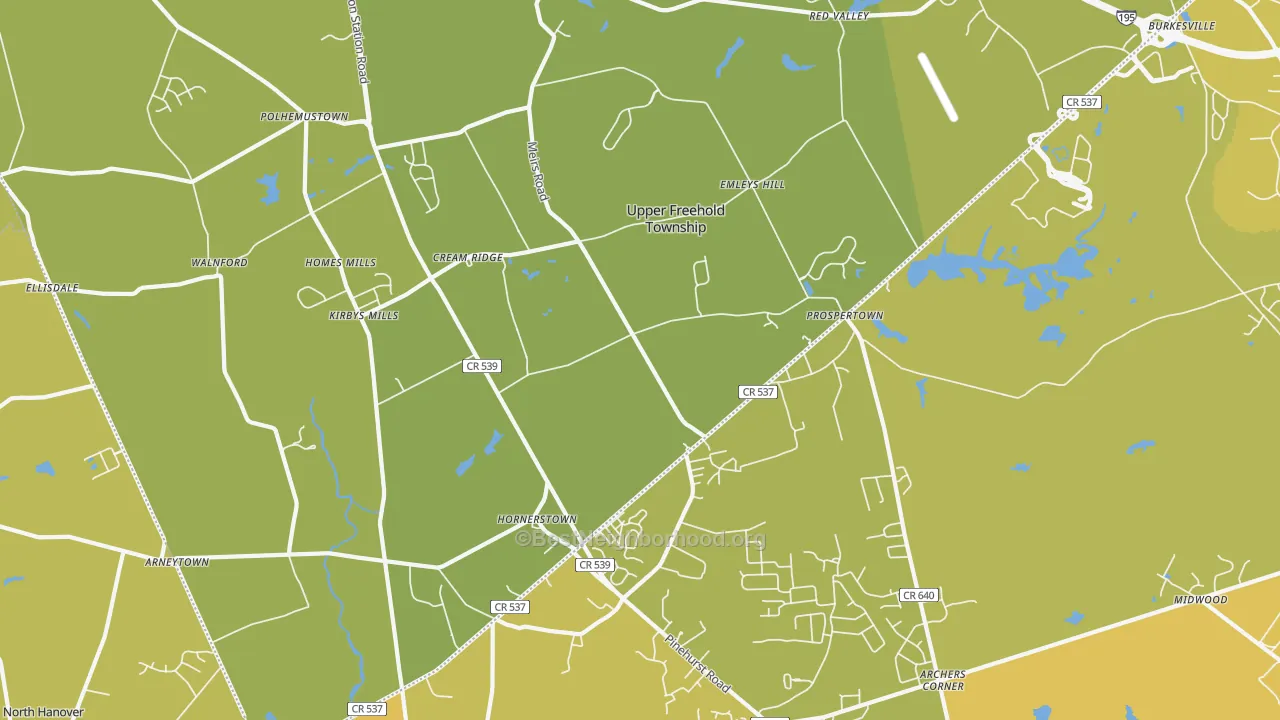 Map of the best neighborhoods in the 08514 area, with better matches in green and worse matches in red