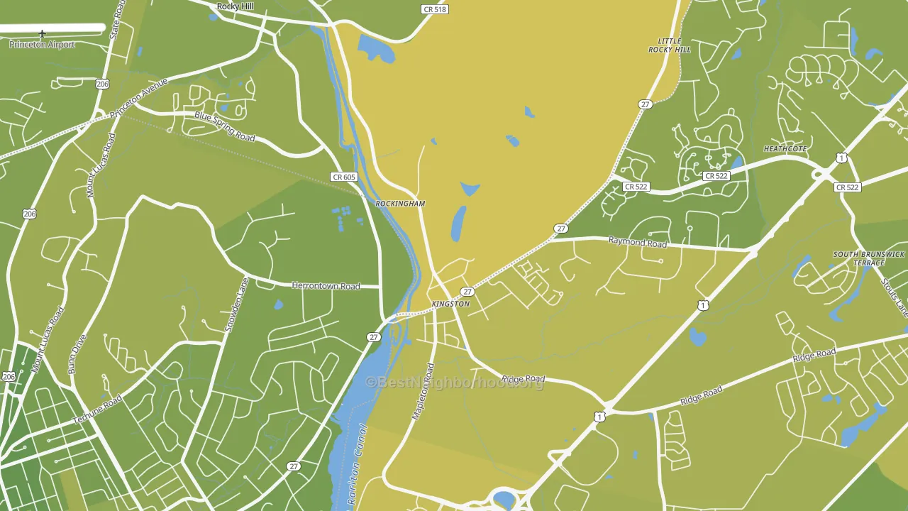 Map of the best neighborhoods in the 08528 area, with better matches in green and worse matches in red