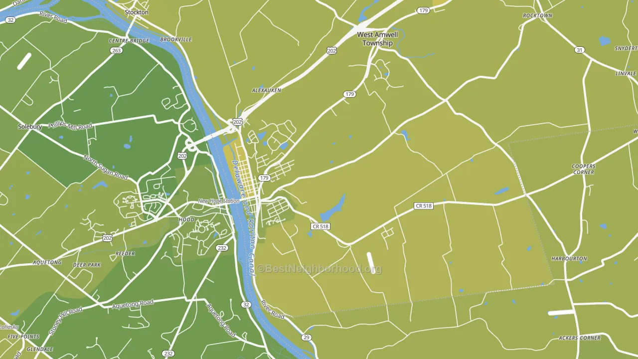 Map of the best neighborhoods in the 08530 area, with better matches in green and worse matches in red