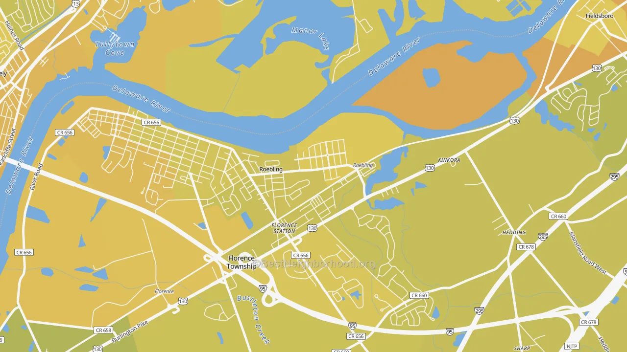 Map of the best neighborhoods in the 08554 area, with better matches in green and worse matches in red