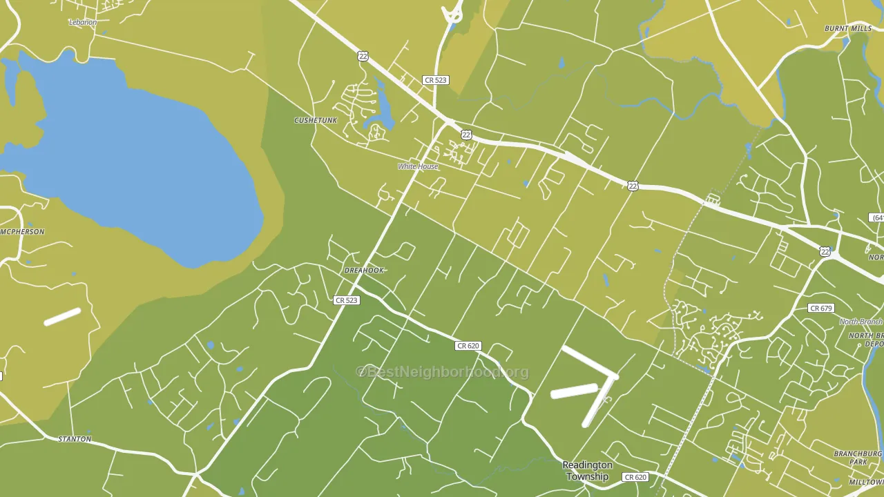 Map of the best neighborhoods in the 08889 area, with better matches in green and worse matches in red