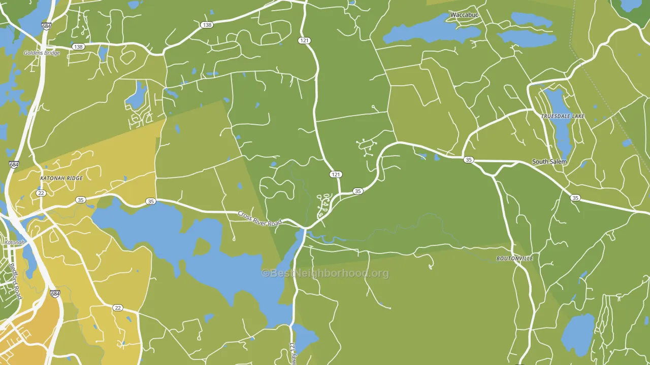 Map of the best neighborhoods in the 10518 area, with better matches in green and worse matches in red