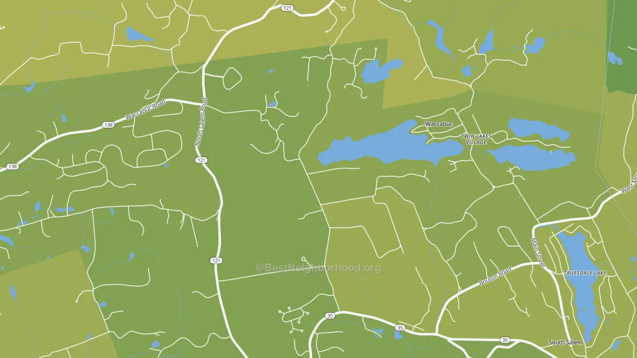 Map of the best neighborhoods in the 10597 area, with better matches in green and worse matches in red