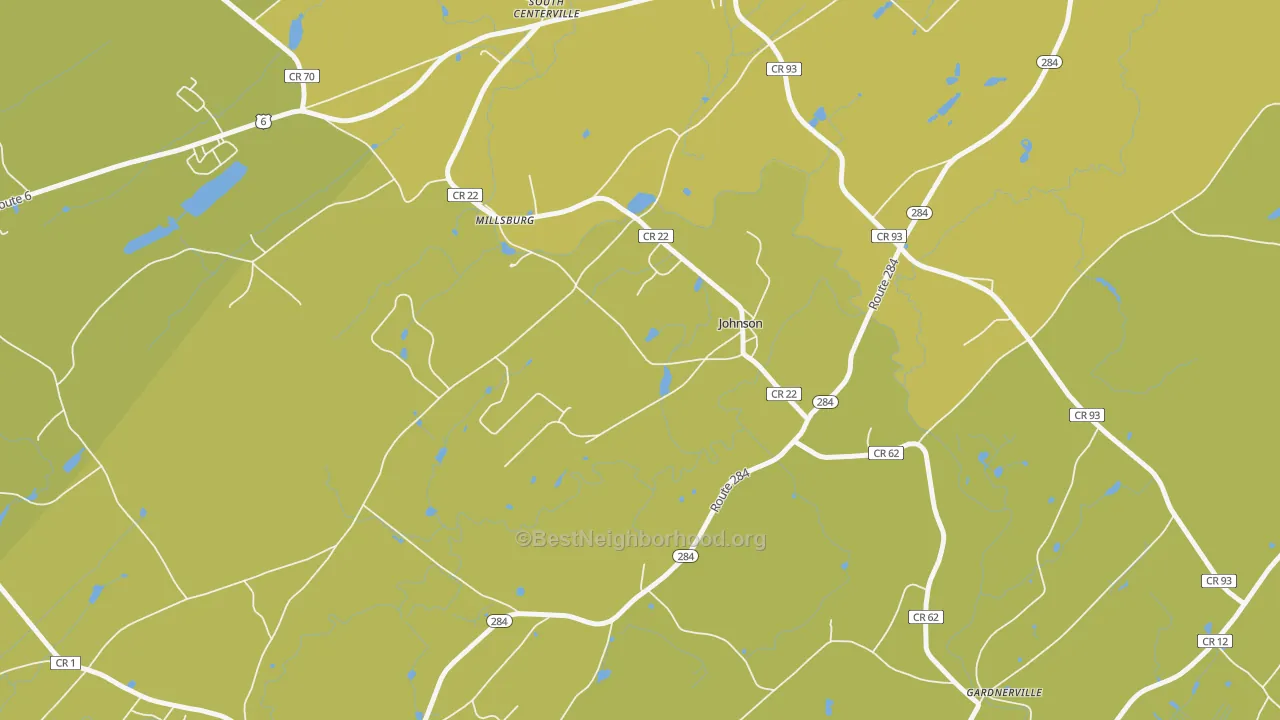 Map of the best neighborhoods in the 10933 area, with better matches in green and worse matches in red