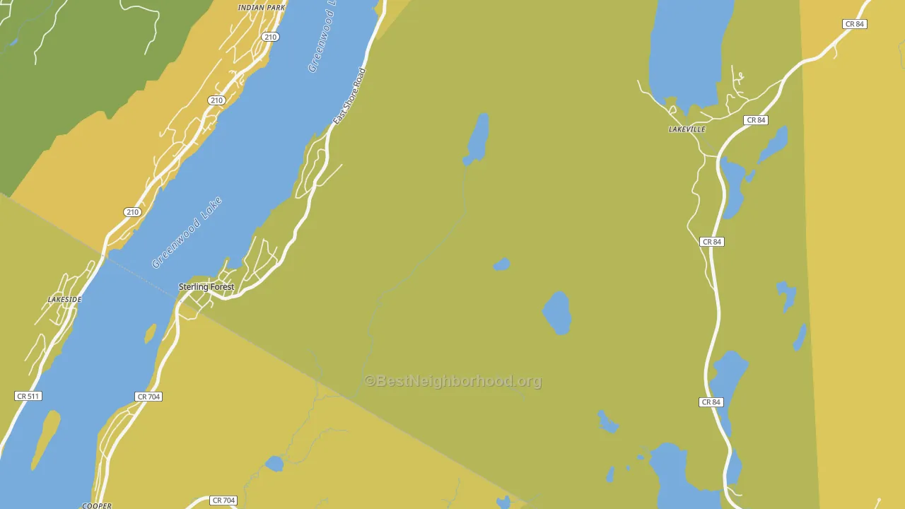Map of the best neighborhoods in the 10979 area, with better matches in green and worse matches in red