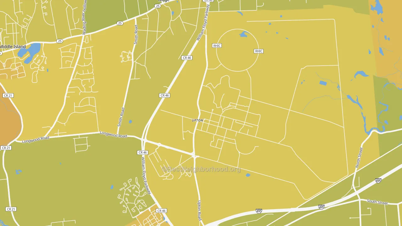 Map of the best neighborhoods in the 11973 area, with better matches in green and worse matches in red