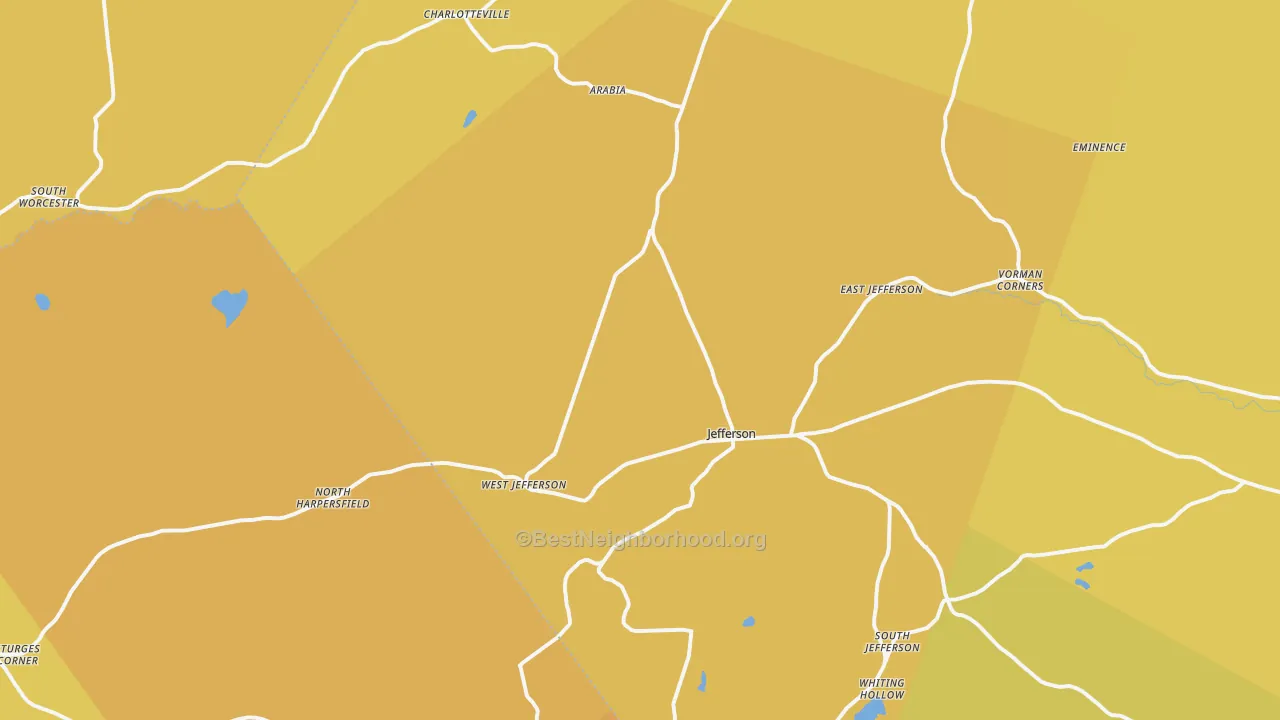 Map of the best neighborhoods in the 12093 area, with better matches in green and worse matches in red