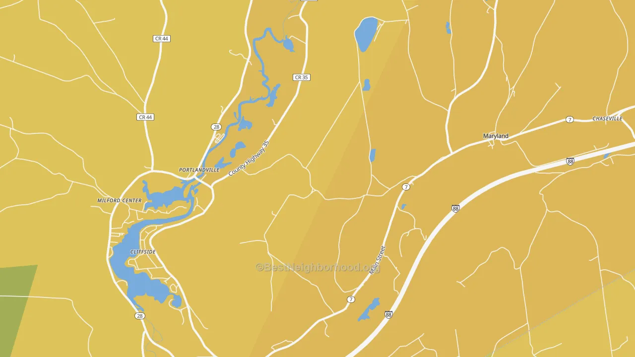 Map of the best neighborhoods in the 12116 area, with better matches in green and worse matches in red