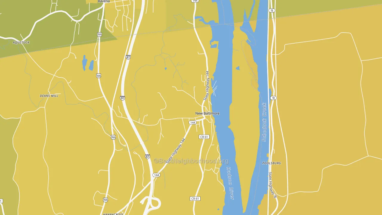 Map of the best neighborhoods in the 12124 area, with better matches in green and worse matches in red