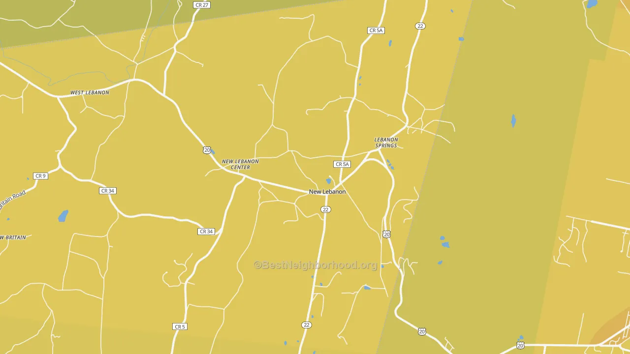 Map of the best neighborhoods in the 12125 area, with better matches in green and worse matches in red
