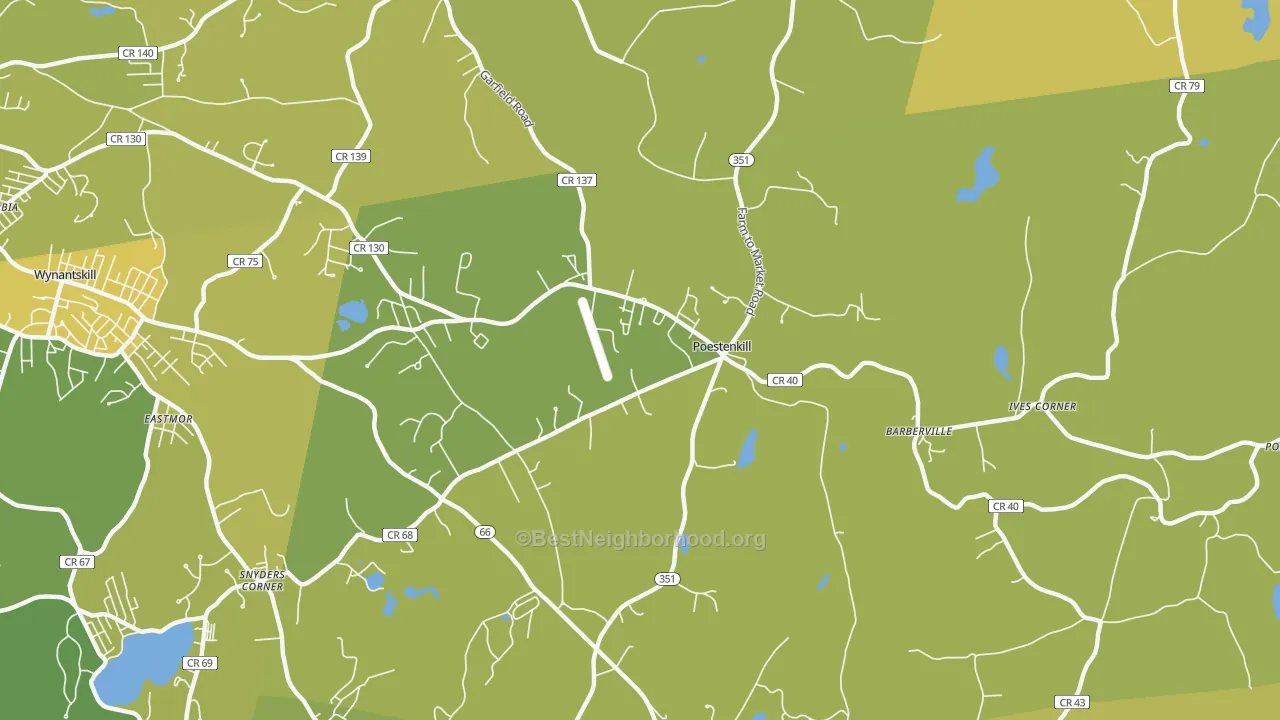 Map of the best neighborhoods in the 12140 area, with better matches in green and worse matches in red