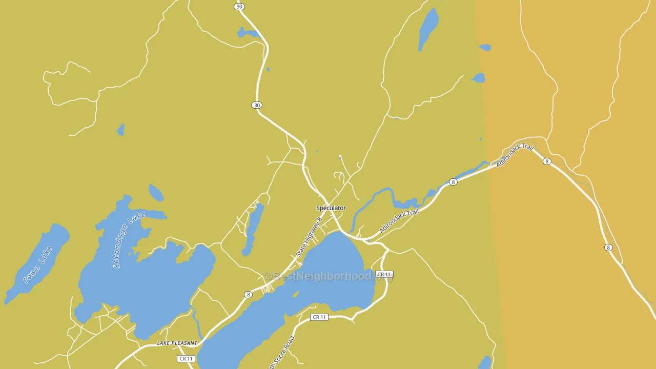 Map of the best neighborhoods in the 12164 area, with better matches in green and worse matches in red