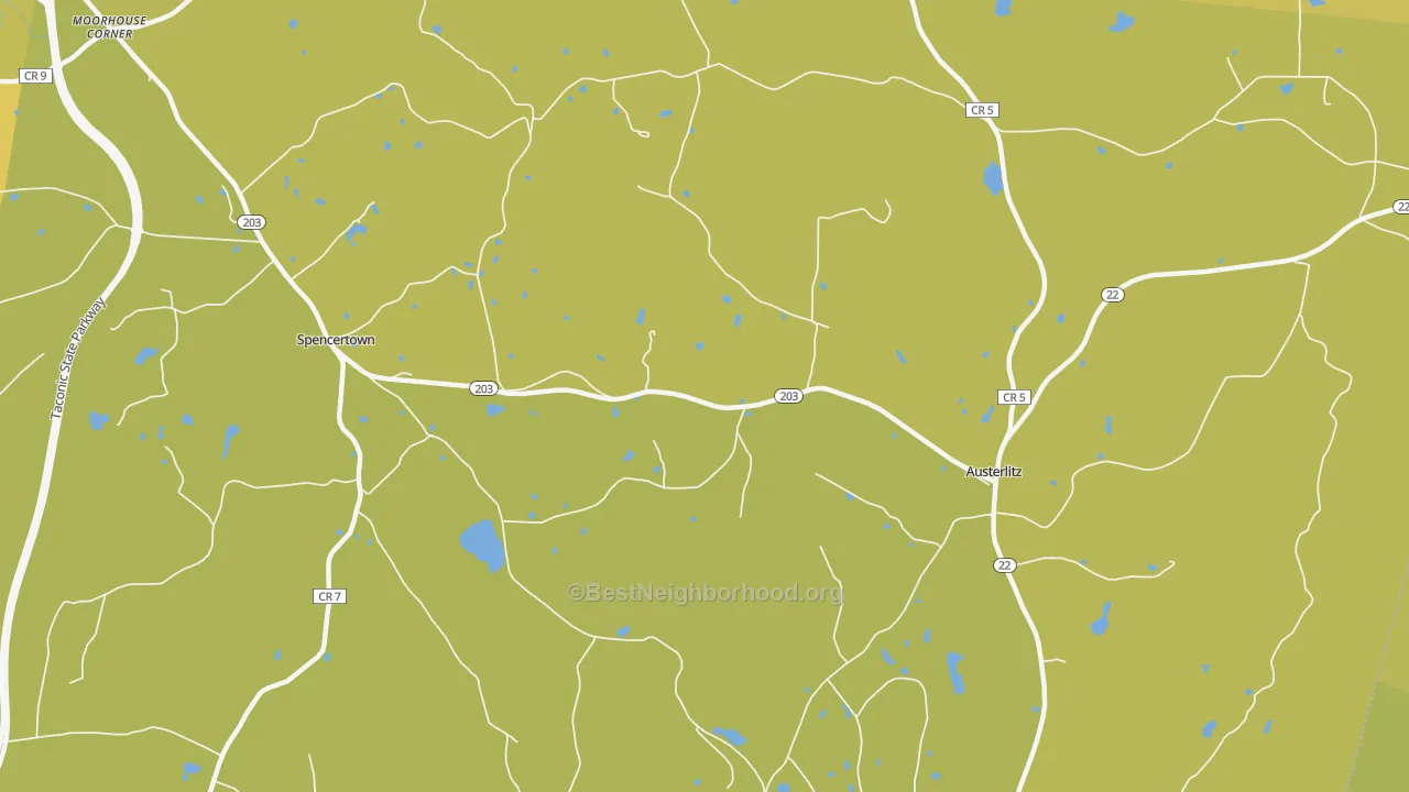 Map of the best neighborhoods in the 12165 area, with better matches in green and worse matches in red