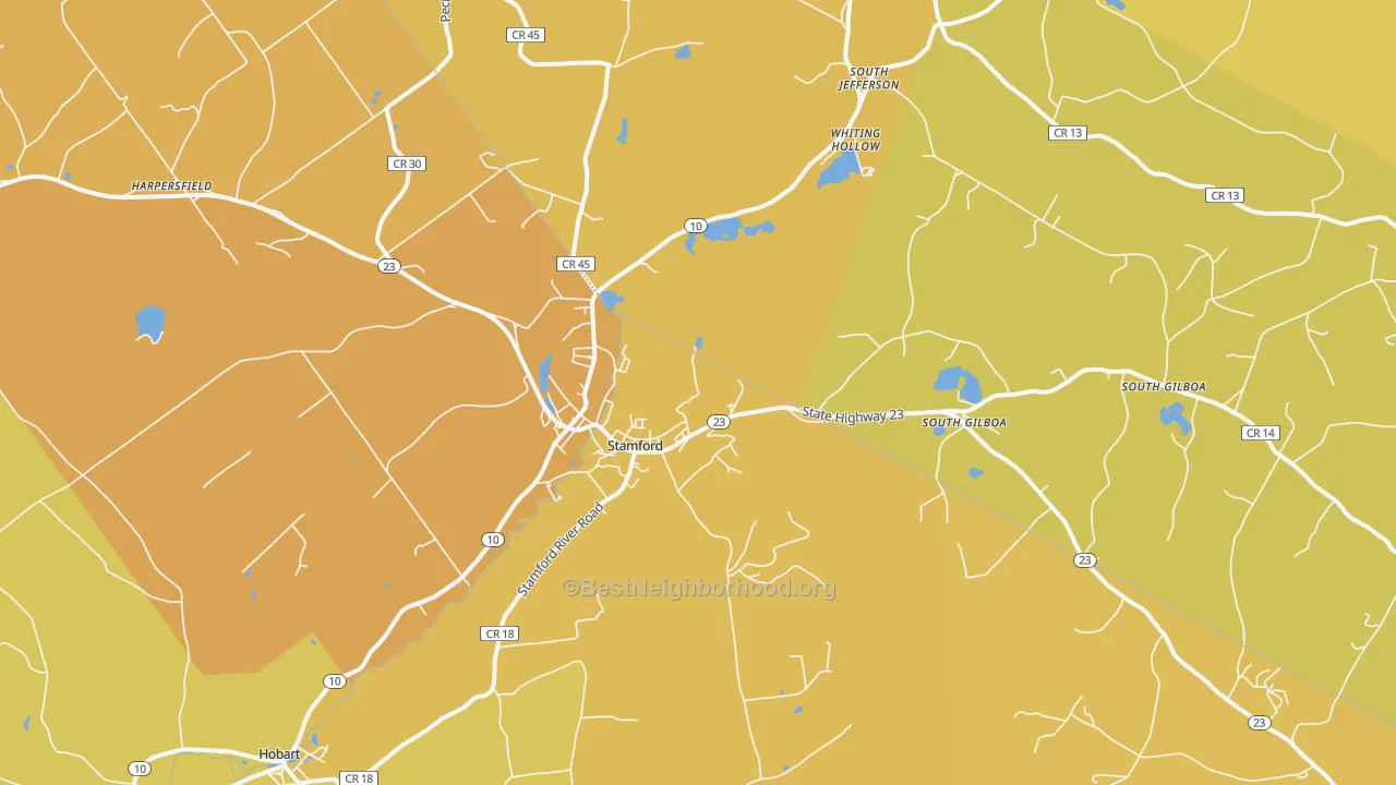 Map of the best neighborhoods in the 12167 area, with better matches in green and worse matches in red