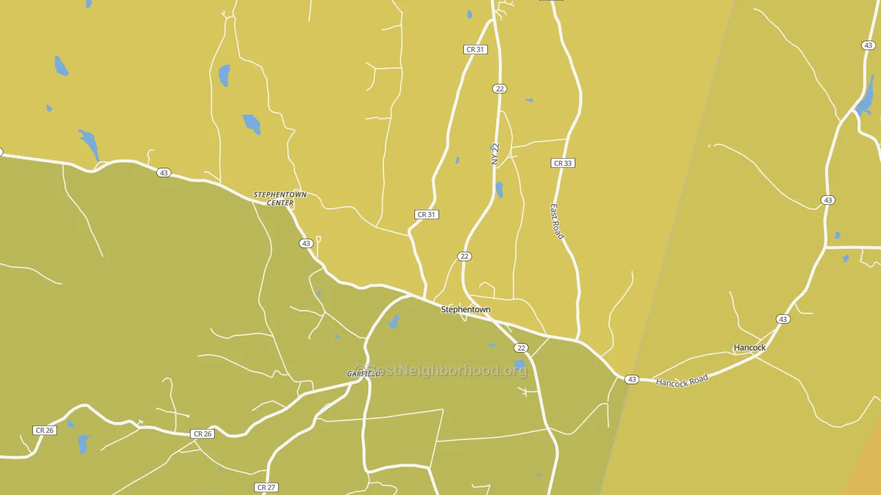 Map of the best neighborhoods in the 12168 area, with better matches in green and worse matches in red